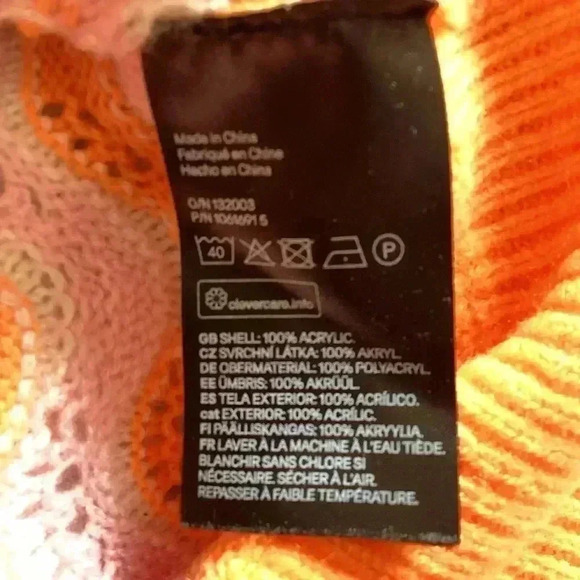 Divided fan / scallop Eyelets knit Cropped Sweater Size Medium orange/pink/white - Picture 7 of 7